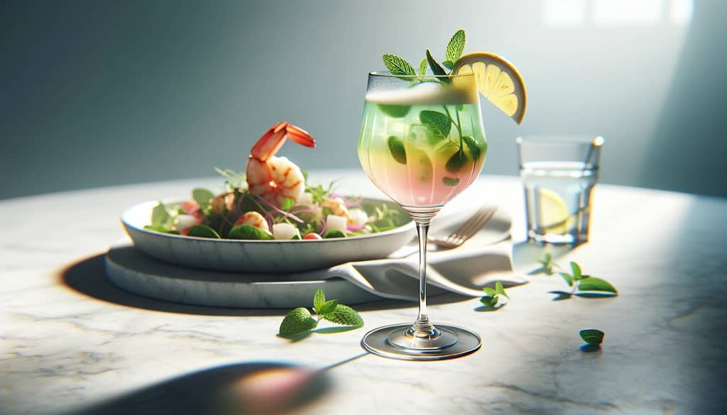 Salata ve deniz ürünleri ile eşleştirilmiş bahar kokteylleri