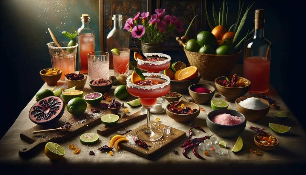 Step-by-step preparation of the Hibiscus Margarita cocktail.