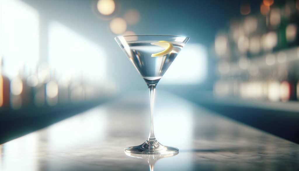 martini glass with clear stirred cocktail