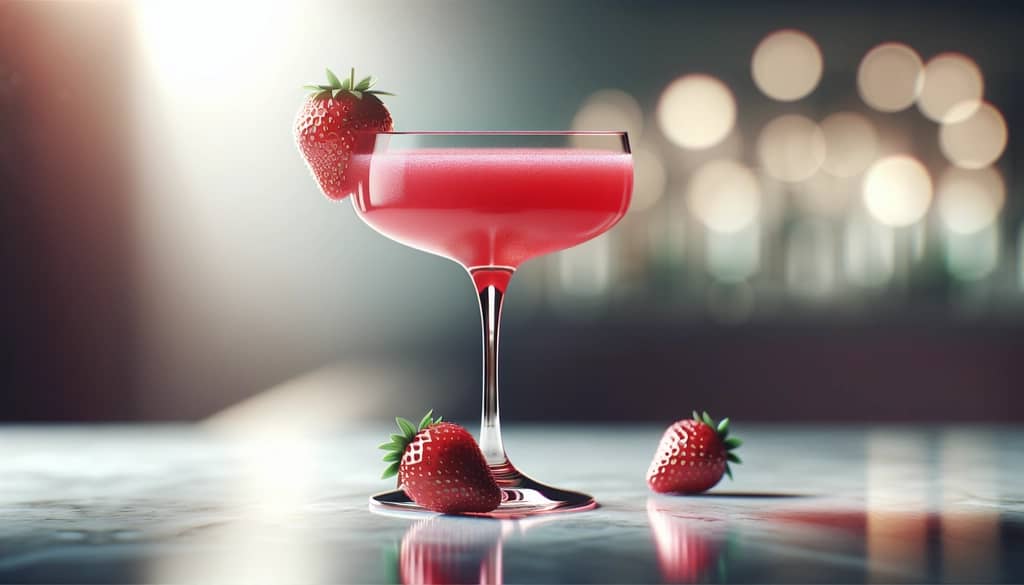Erdbeer-Daiquiri in einem Coupé-Glas mit Erdbeergarnitur