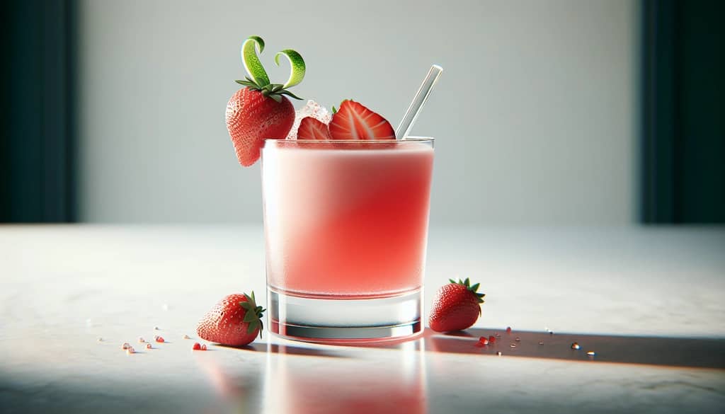 strawberry daiquiri with strawberry fan and lime twist