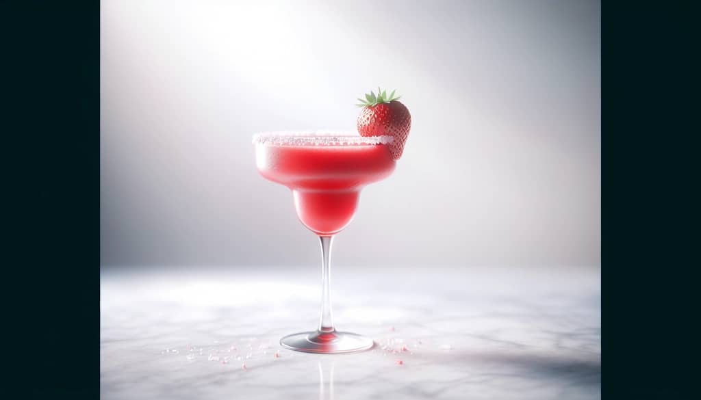 Margarita de fresa con Grand Marnier en una copa de margarita con decoración de fresa