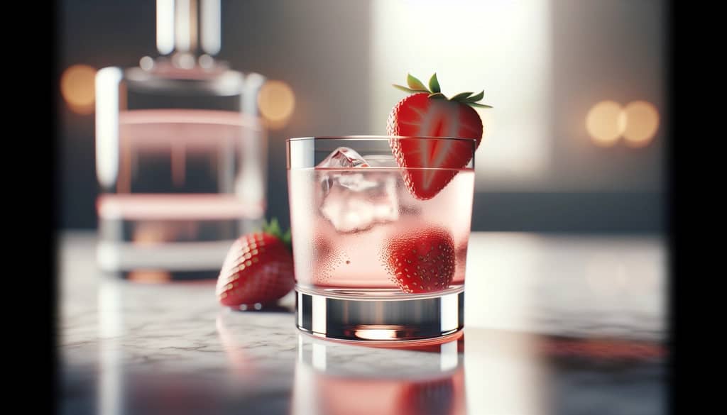 strawberry-infused vodka cocktail in glass with garnish