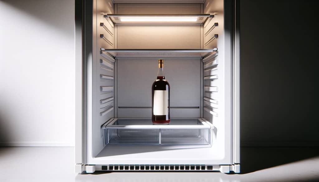 Bouteille de vermouth doux sur une étagère du réfrigérateur