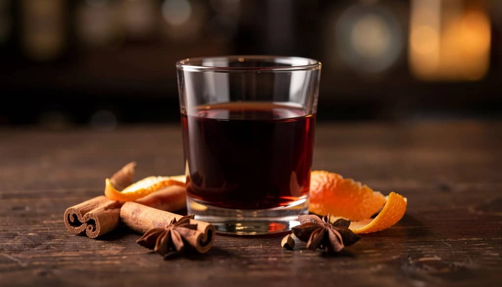 sweet vermouth in a glass with botanicals around