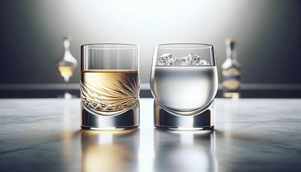 tequila and mezcal side by side in tasting glasses