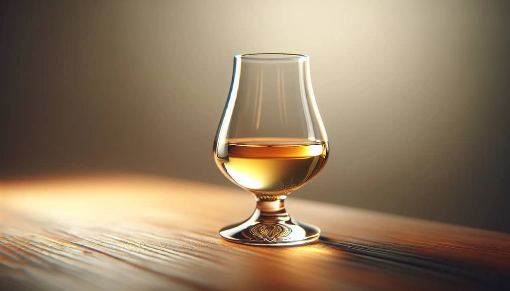 cata de tequila en una copa de tulipán sobre una superficie de madera