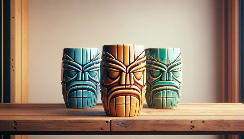 clean dry tiki mugs on shelf