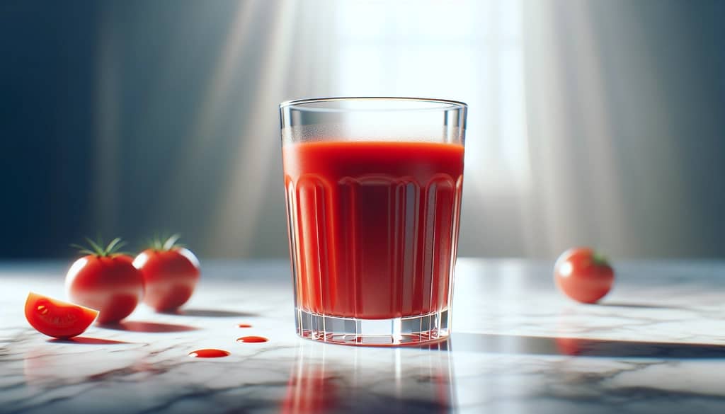 fresh tomato juice in a highball glass