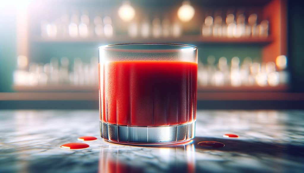 vaso de jugo de tomate sobre la superficie de la barra