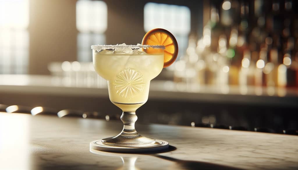 margarita premium con Grand Marnier en vaso old fashioned con rueda de naranja