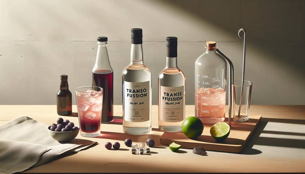 transfusion cocktail ingredients on wood surface