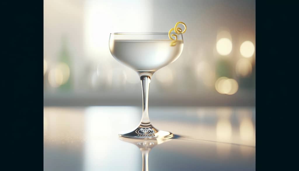 tuxedo в coupe glass с лимонной цедрой на белой поверхности