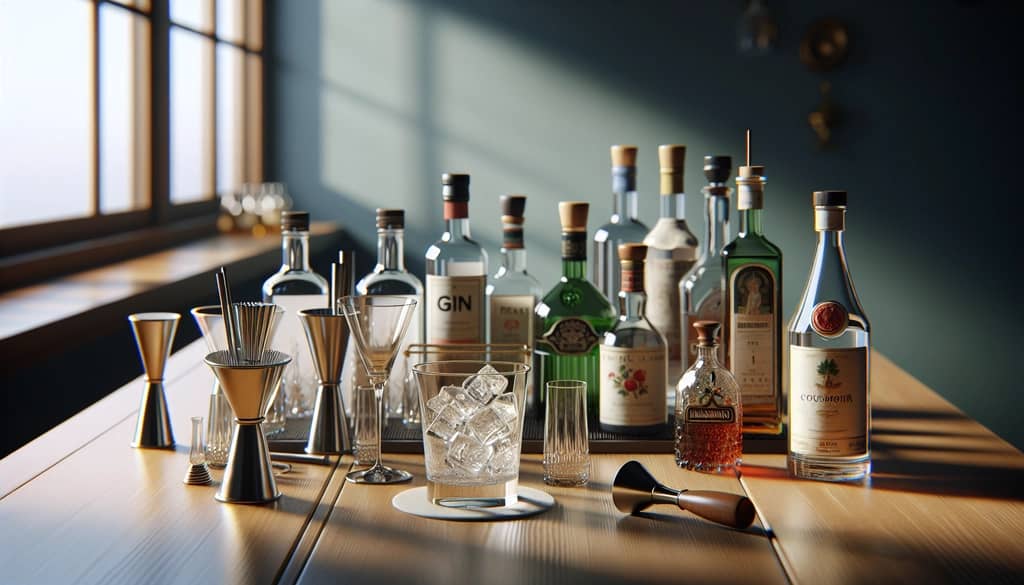 mise en place for mixing a tuxedo cocktail