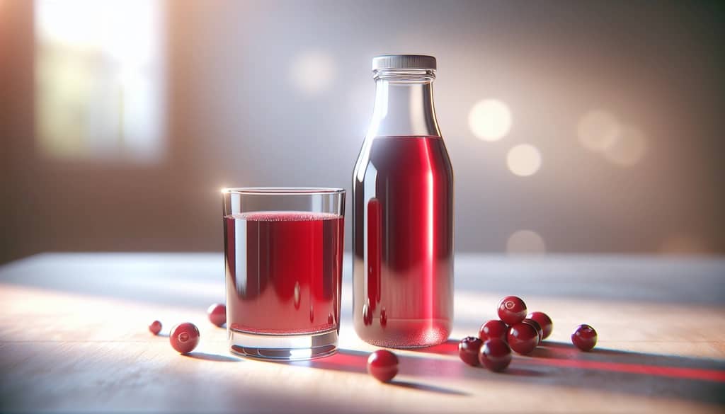 unsweetened cranberry juice in glass bottle and glass
