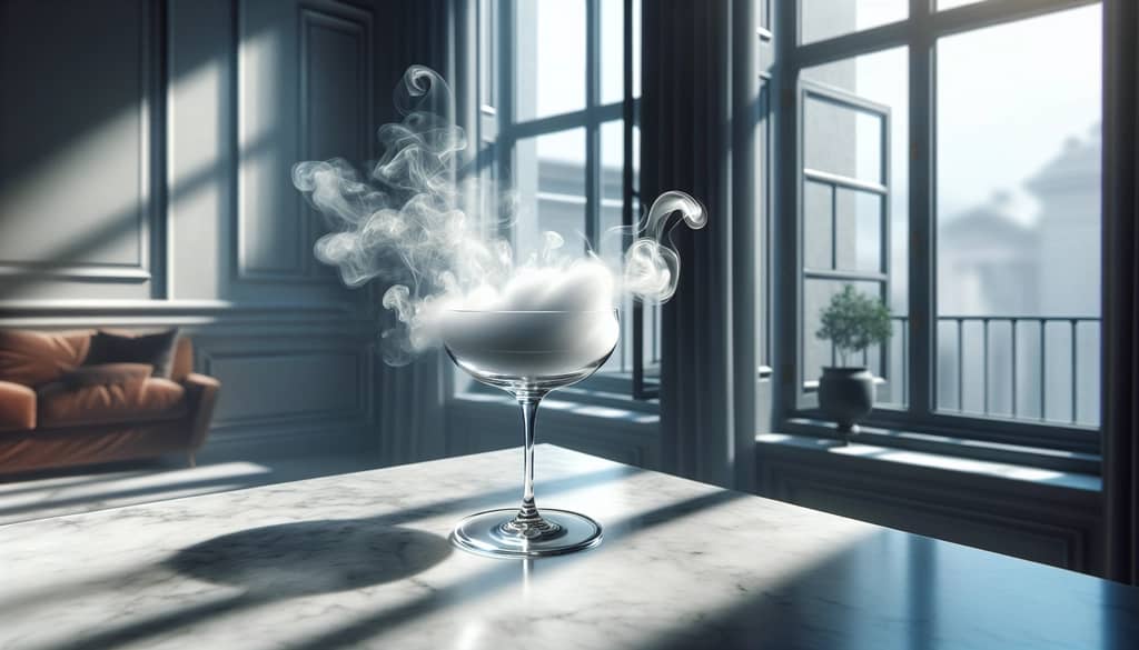 ventilated bar area with cocktail glass and smoke