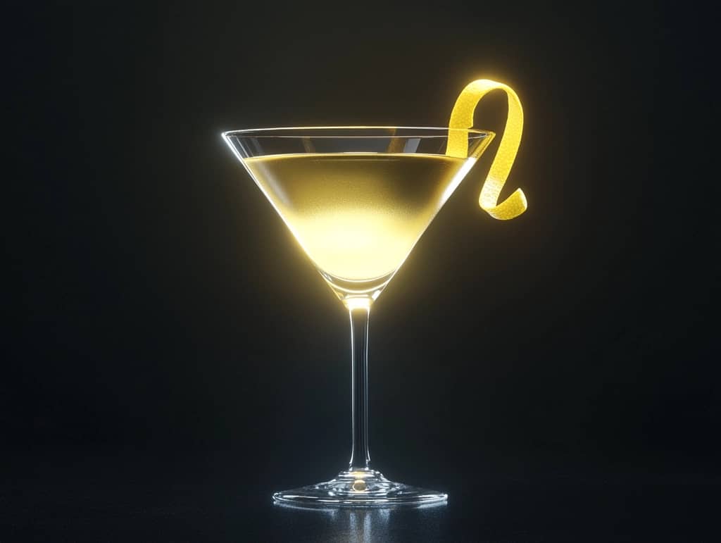 Vesper Martini cocktail in a glass with a lemon twist