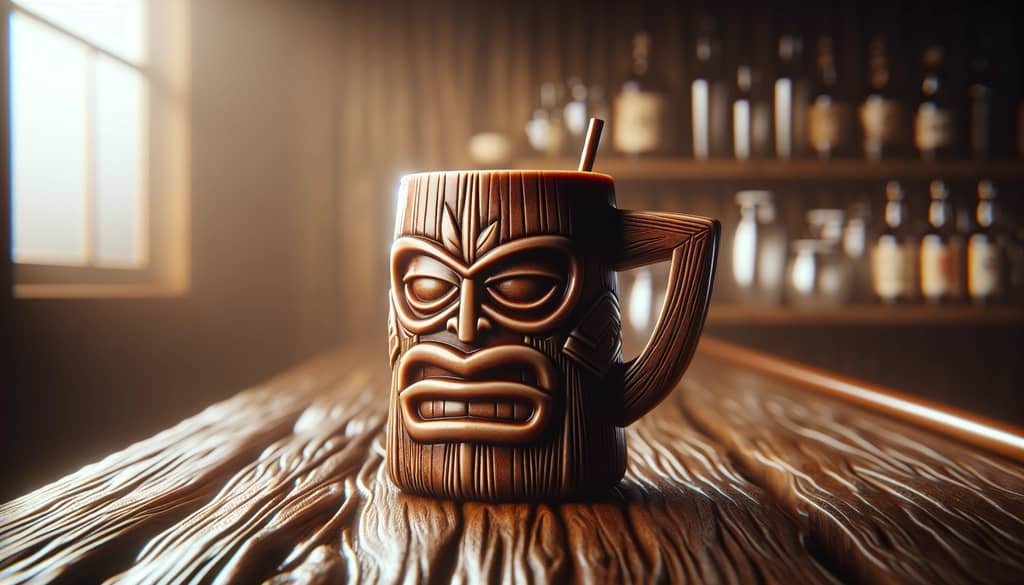 vintage tiki mug brown glaze closeup