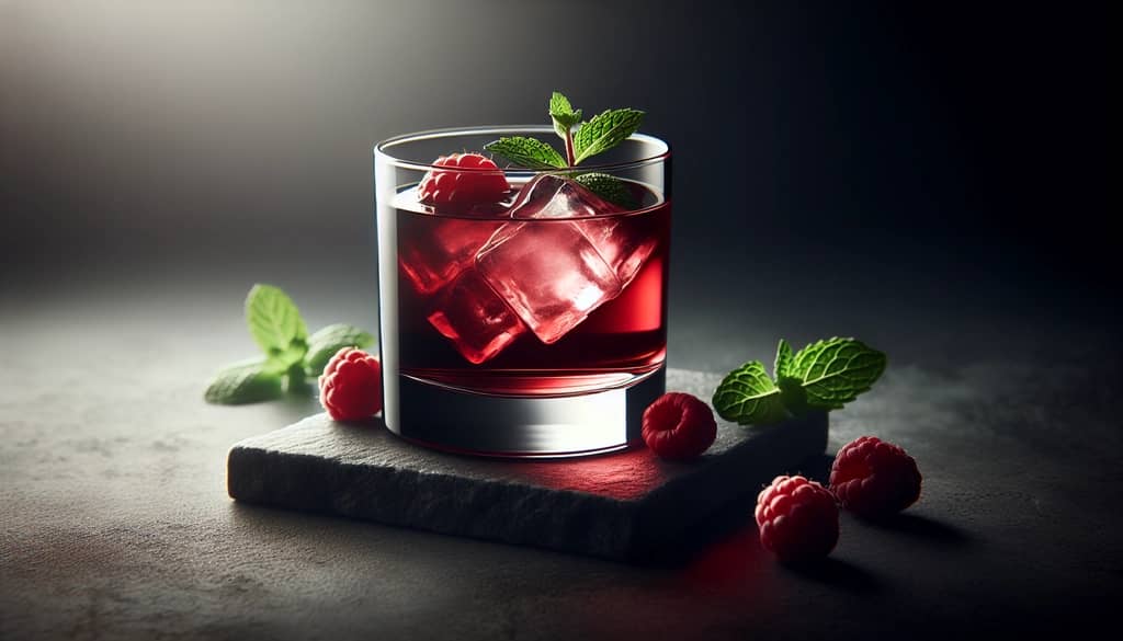 virgin cocktail with fresh berries and mint in a rocks glass