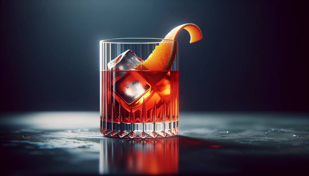 Virgin Negroni in a rocks glass with orange twist