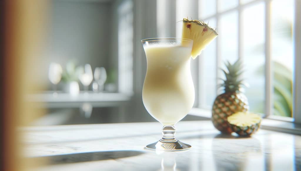 piña colada vierge fraîche dans un verre hurricane avec un quartier d'ananas