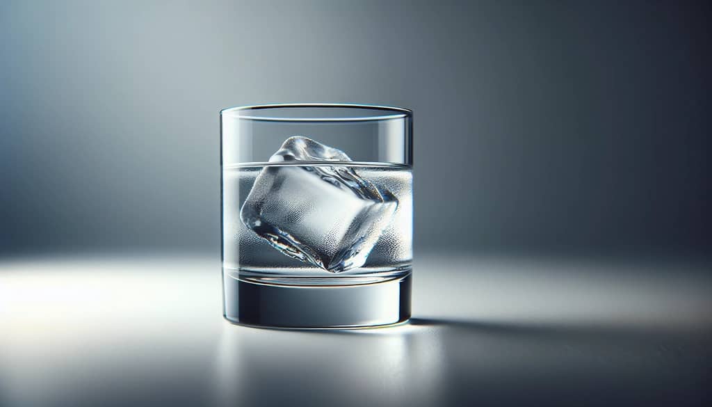 glass of vodka on clear ice
