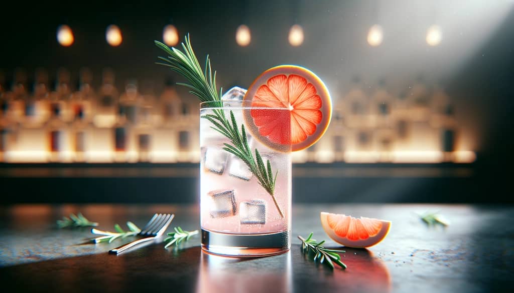 vodka spritzer with grapefruit and rosemary in a tall glass