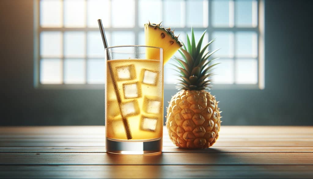 simple vodka pineapple cocktail with pineapple wedge