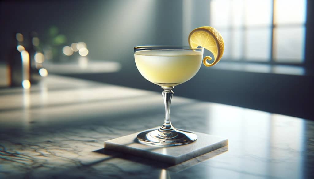 vodka sidecar dalam gelas coupe dengan twist lemon