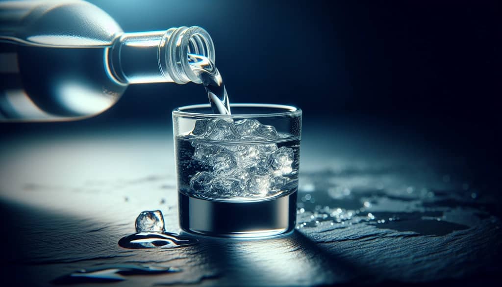 vodka servido solo en un vaso pequeño