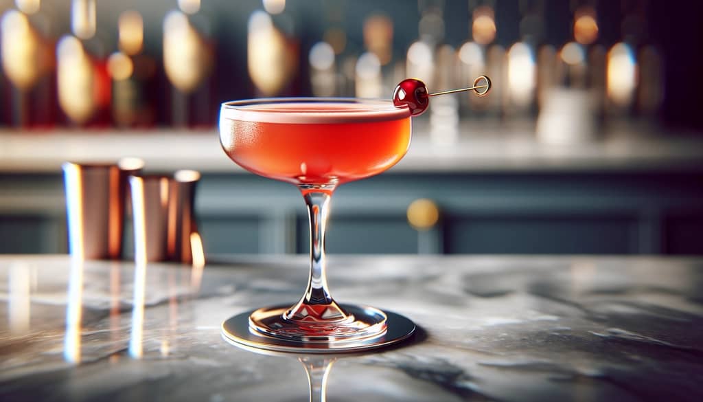 ward 8 cocktail in a coupe glass with cherry garnish