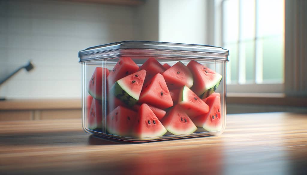watermelon chunks in airtight plastic container