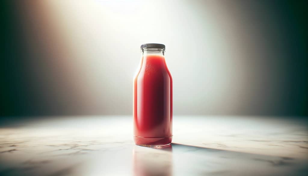 botella de vidrio hermética con jugo de sandía