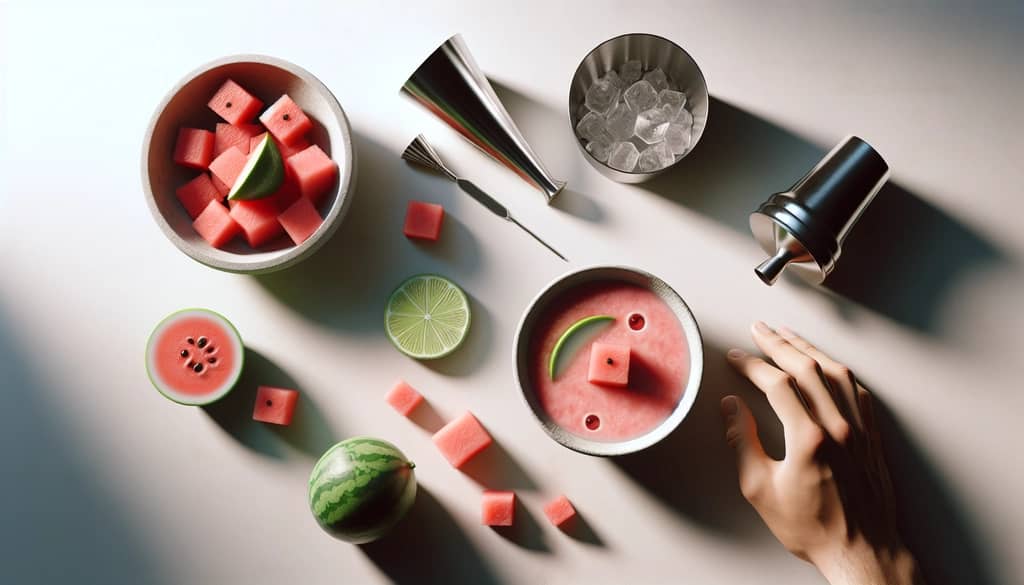 fresh watermelon puree and lime for cocktail preparation