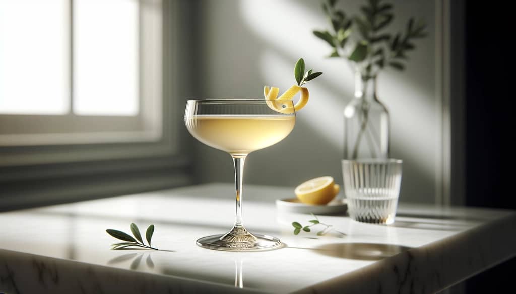 elegant wedding cocktail in a coupe glass with citrus garnish
