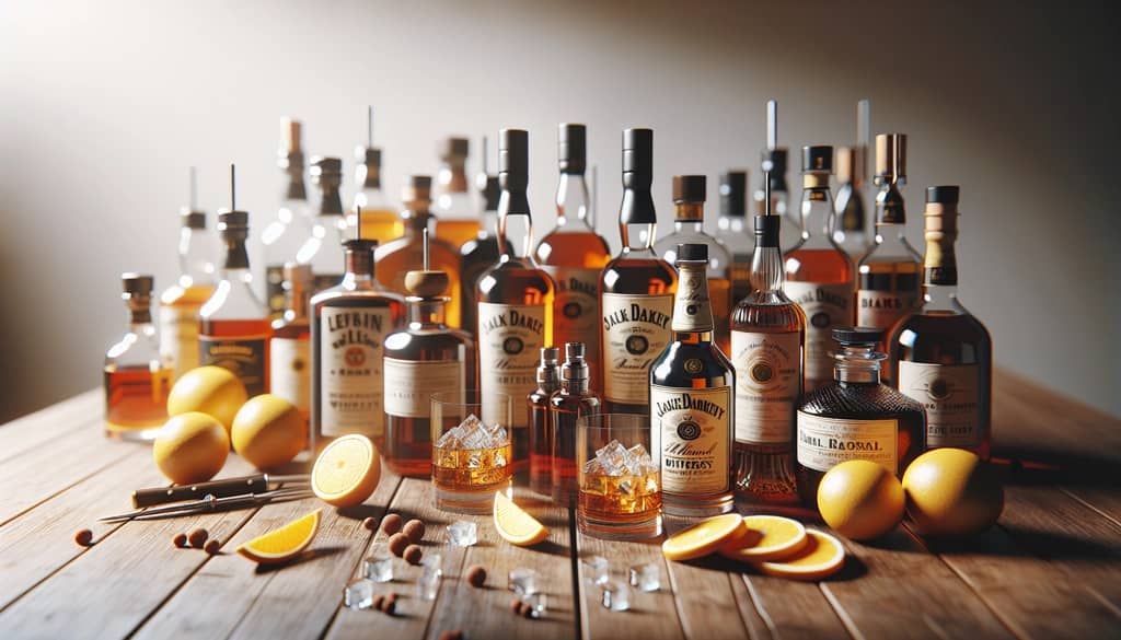 Assortment of whiskeys with fresh citrus and bitters