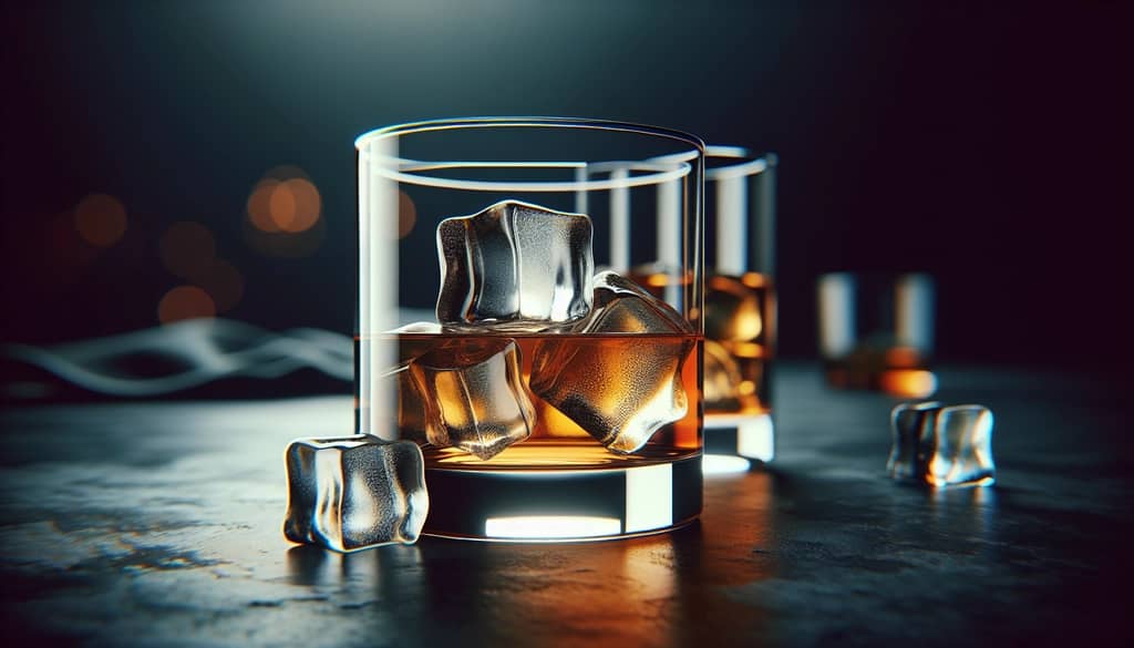 whiskey on the rocks in a tumbler glass