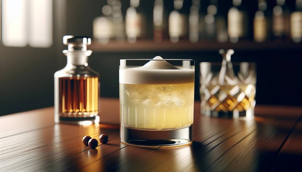 whiskey sour con amargos en un vaso rocks