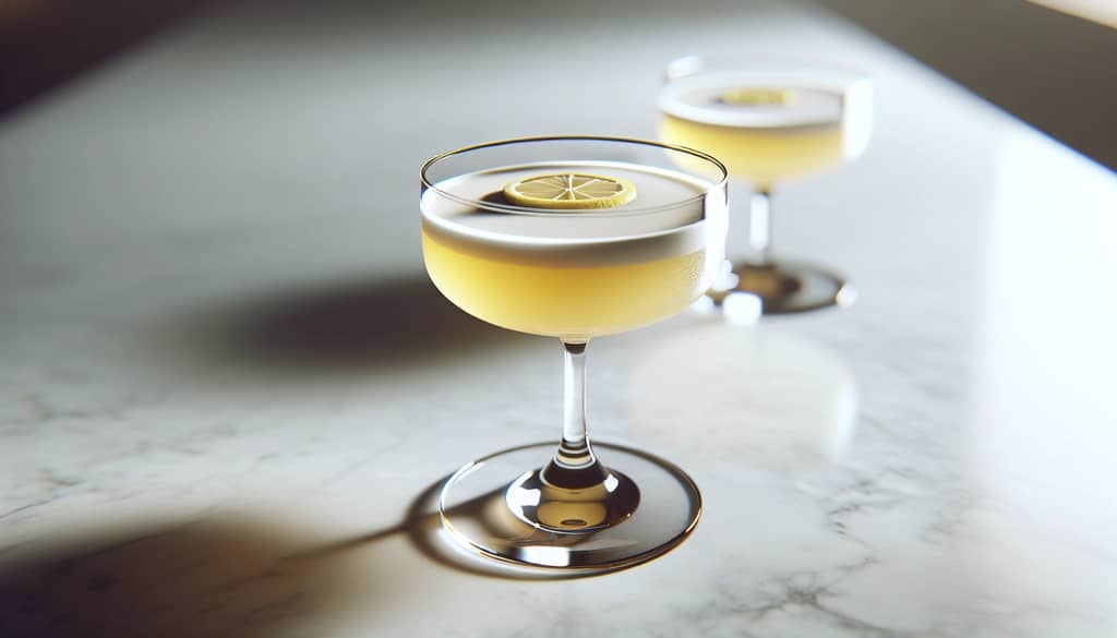 Freshly shaken whiskey sour in coupe glass with lemon garnish
