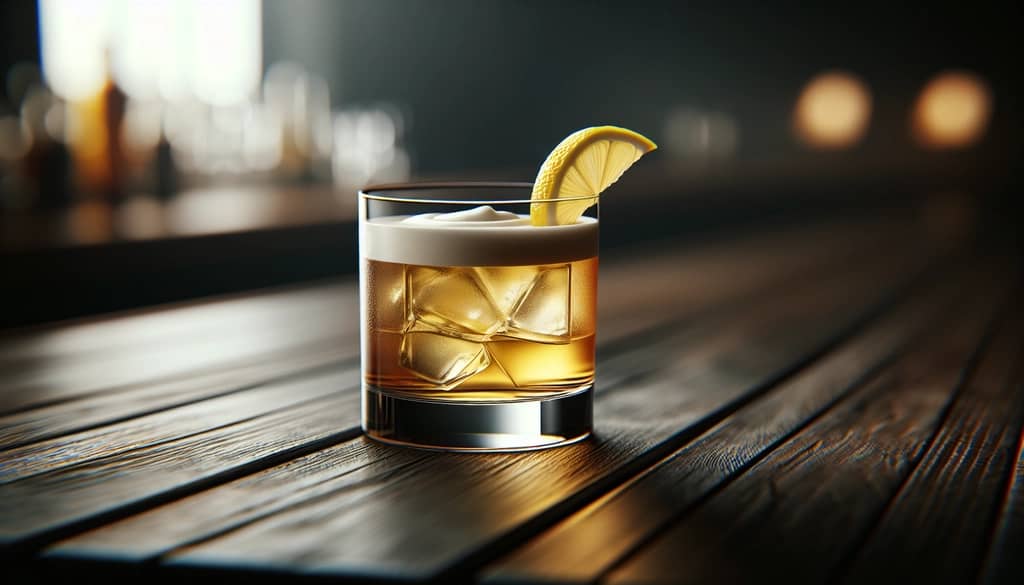 whiskey sour con espuma de clara de huevo en vaso old fashioned