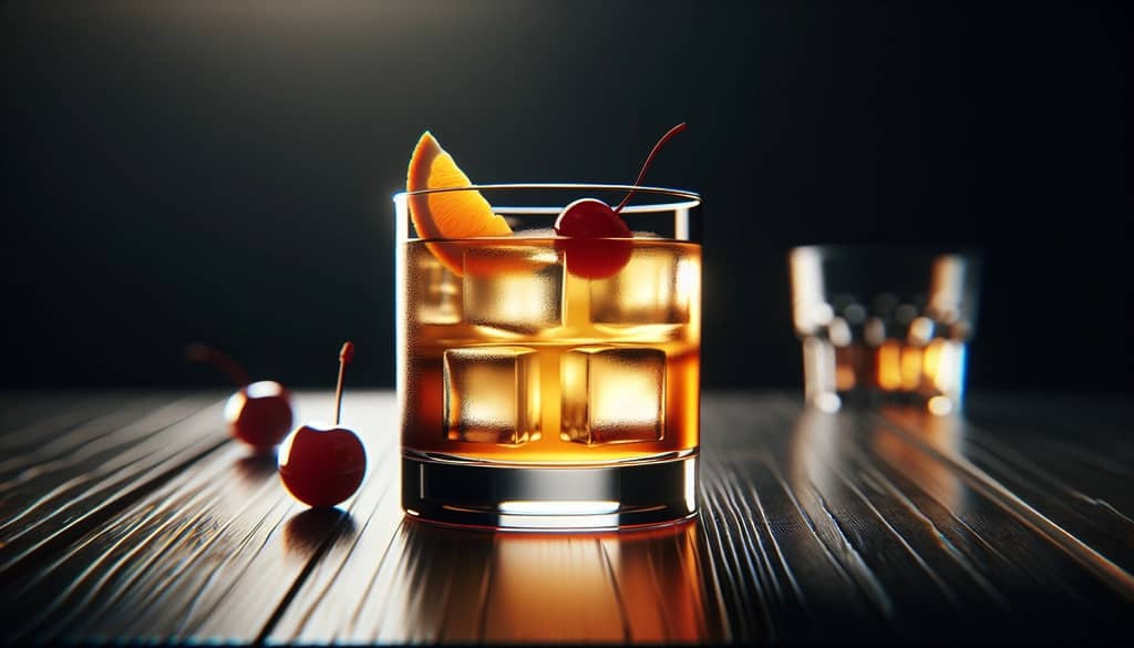 maraschino cherry and orange slice garnish on whiskey sour