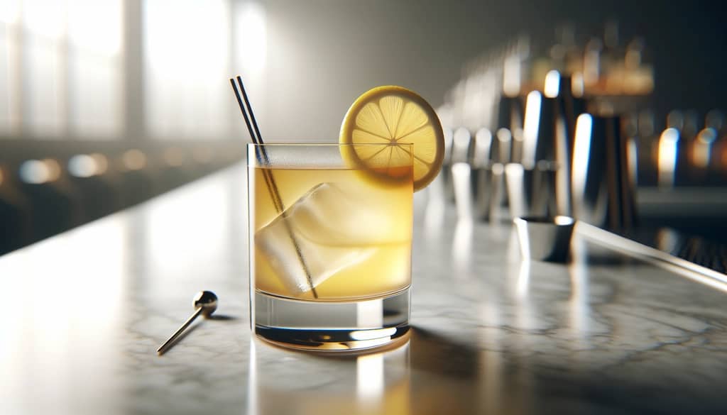 whiskey sour w szklance na kamienie z ozdobą z cytryny