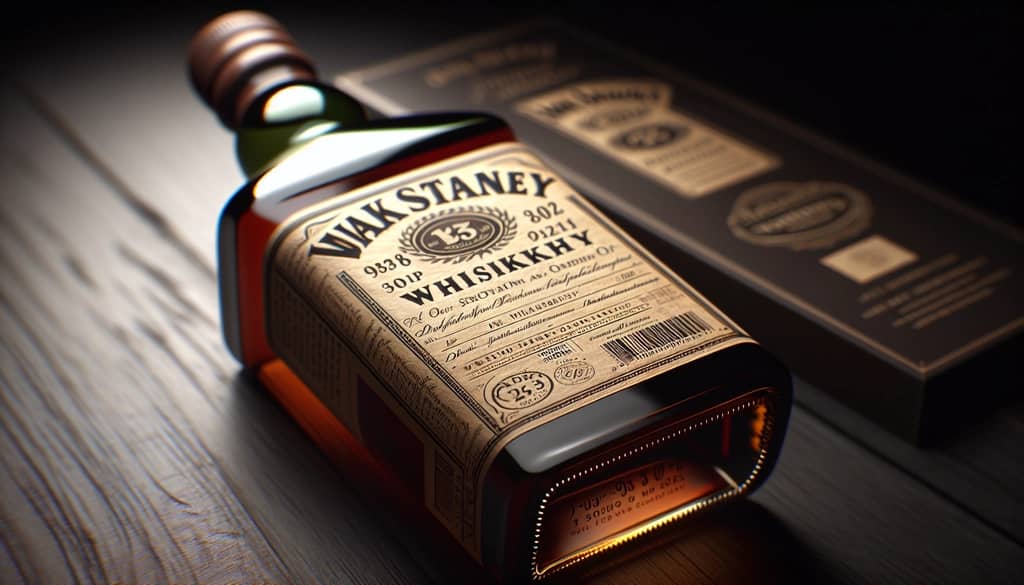 Closeup of a whisky bottle label showing age and origin