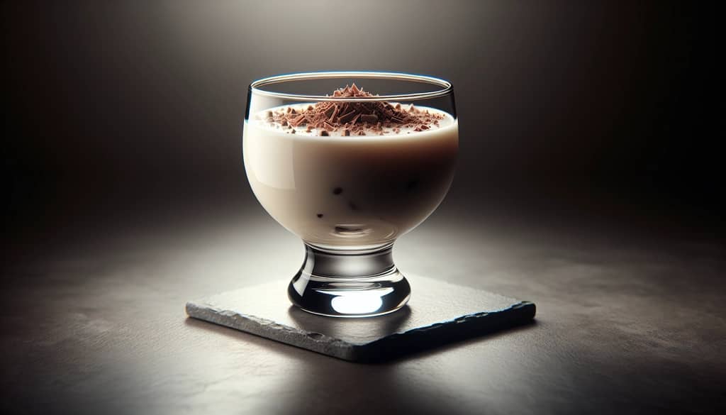 white russian with baileys garnished with chocolate shavings