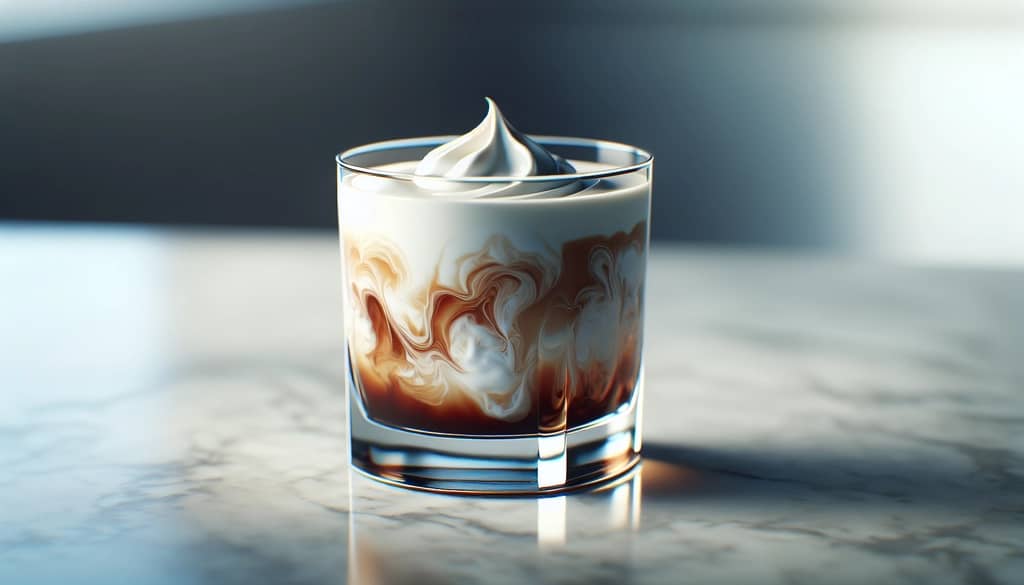koktail White Russian dalam gelas rocks dengan lapisan krim