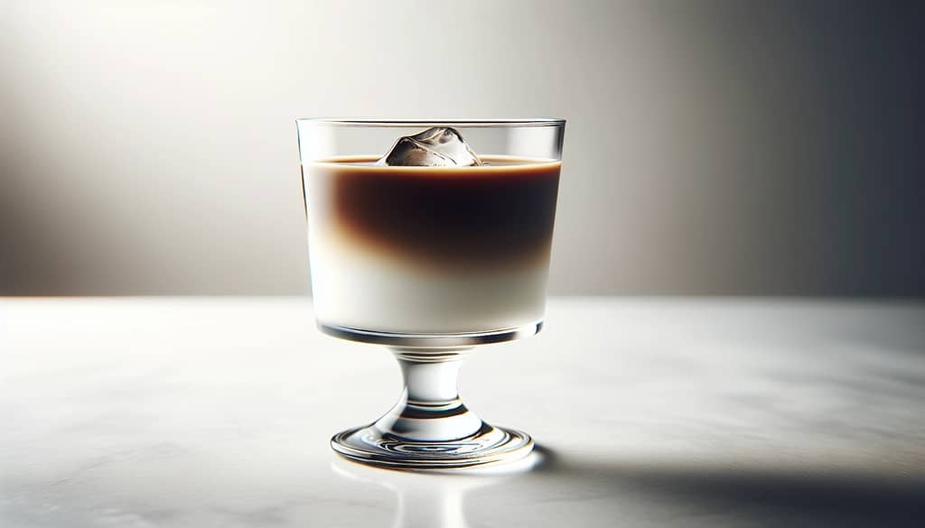 white russian with milk process layered in glass