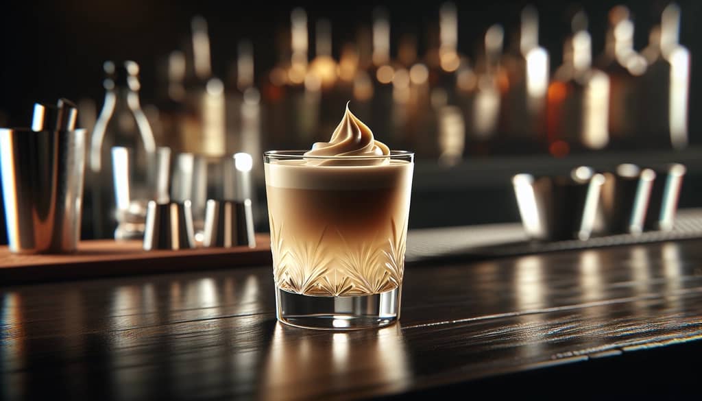Klassischer White Russian Cocktail im Rocks-Glas mit Sahneschwirl