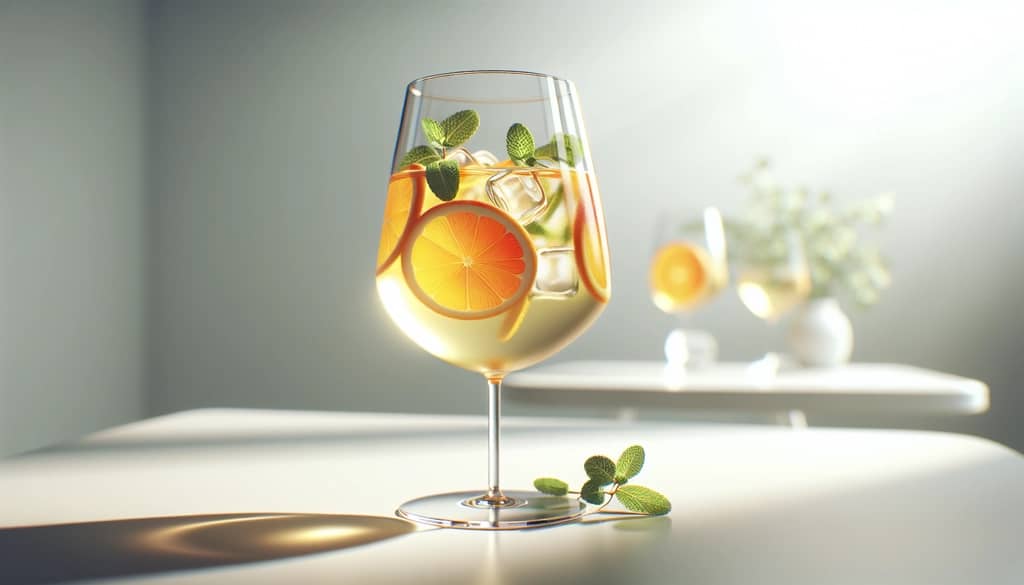 white wine sangria with orange and mint served on ice