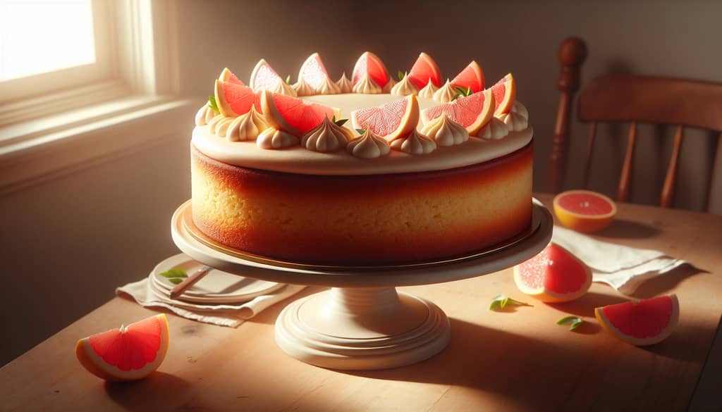 Whole Brown Derby grapefruit cake topped with grapefruit