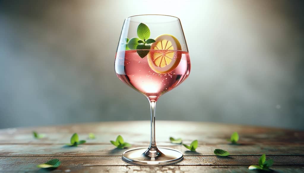 wine cocktail with fresh herbs and citrus garnish
